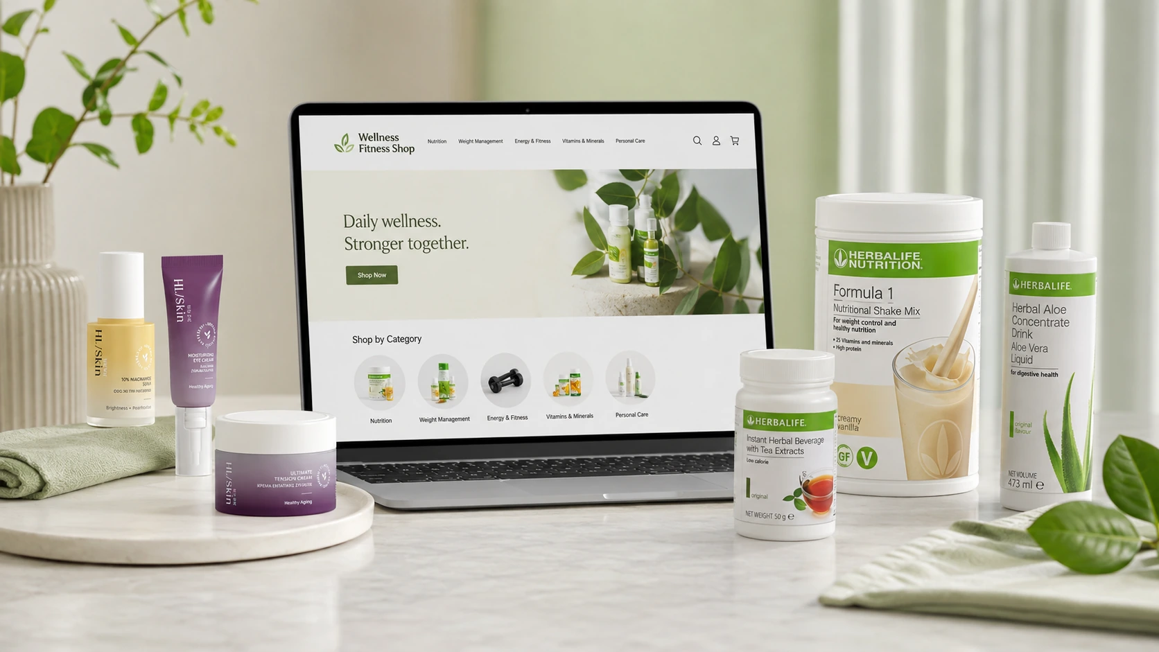 Services Wellness Fitness Shop ψηφιακή βιτρίνα με προϊόντα Herbalife και HL/SKIN